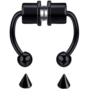 Black magnetic non-piercing horseshoe nose ring with interchangeable ball and spike studs