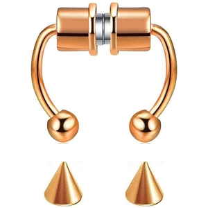 Rose gold magnetic non-piercing horseshoe nose ring with ball and spike attachments