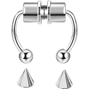 Polished magnetic stainless steel horseshoe nose ring set with interchangeable ends