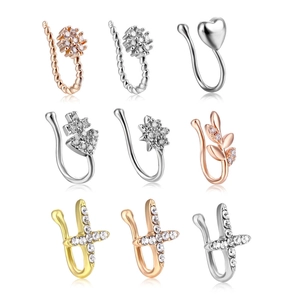 Copper Zirconia Fake Nose Ring Heart Star Anchor Non Piercing U Shape Clip On Nose Hoop Body Jewelry Gift For Women