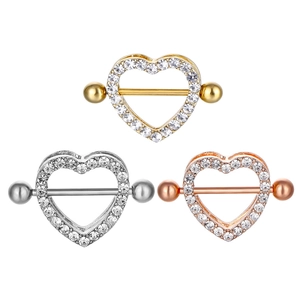Heart Shaped Double Layer Rhinestone Nipple Ring Metal Barbell Inlaid Crystal Nipple Piercing Body Jewelry For Women