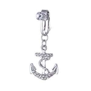 Nicht piercing Bauchnabelring Anker-Design mit silbernen Kristallen und Strasssteinen