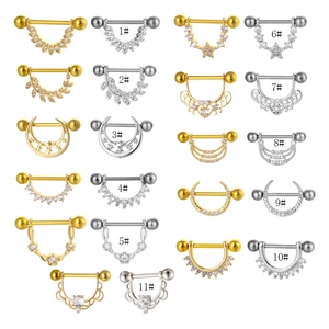 Anneaux de Mamelon en Acier Inoxydable avec Zircone Bijoux de Piercing Étoile Lune Feuille Fleur Sexy Femme