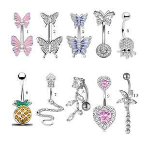 Lot de dix piercings de nombril en acier chirurgical avec motifs papillon et fleurs