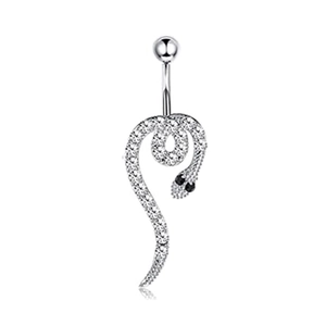 Piercing de nombril serpent argenté avec zircons blancs et yeux en pierres noires