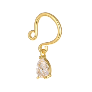 Fashionable gold pear-cut zircon teardrop clip-on body jewelry with a polished finish