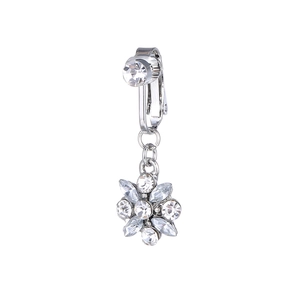 Piercing de ombligo falso de flor plateada con cristales brillantes para no perforado
