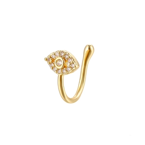Golden U-shaped evil eye non-pierced nose ring with sparkling cubic zirconia inlay