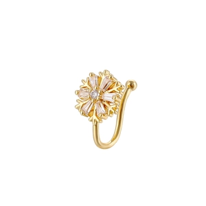 Golden snowflake non-piercing nose cuff with sparkling cubic zirconia crystals for women