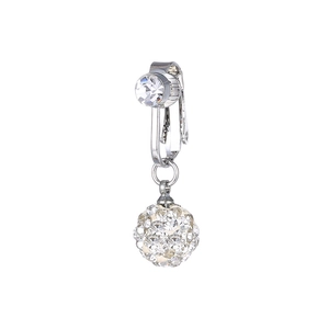 Detalle de piercing de ombligo de acero inoxidable con circonita y bola de cristal