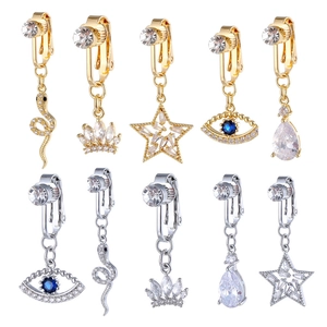 Finti Anelli per Ombelico non Forati in Rame e Zirconia con Pendente a Clip per Ombelico a Forma di Serpente Corona Stella