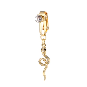 Clip per ombelico a serpente dorata non perforata con zirconi e occhi di pietre preziose