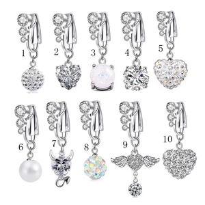 Non-Pierced Belly Button Ring Copper Zirconia Heart Round Ball Artificial Pearl Angel Wing Fashion Body Jewelry Umbilical Clip For Women