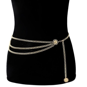 Chaîne de taille bohème dorée multicouche avec pendentifs en forme de fleur de soleil