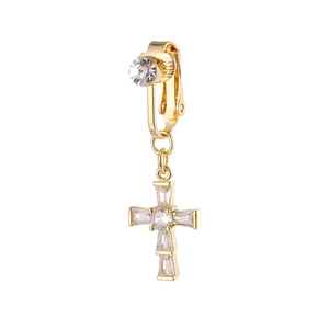 Elegant gold-plated cross ear clip with sparkling cubic zirconia stones for women
