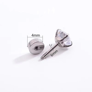 Boucles d'oreilles tendance en acier inoxydable et zircon avec fermoir à vis de 4 mm