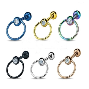 Set di sei piercing per lingua in acciaio inossidabile con zirconi e anelli colorati