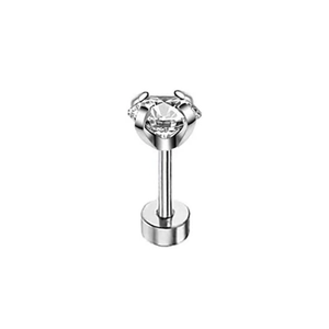 Boucle d'oreille chic en acier inoxydable avec zircon rond à quatre griffes et dos plat