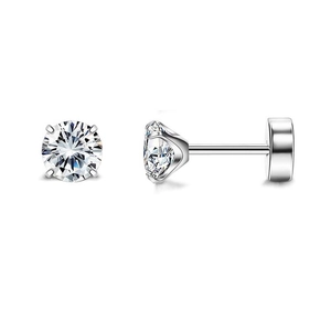 Boucles d'oreilles en acier inoxydable argenté avec zircon et fermoir à vis