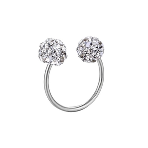 Polished silver horseshoe ring with dual white Shamballa crystal balls for ear and nose