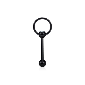 Piercing lingua in acciaio inossidabile nero con pallina di cristallo e anello fisso