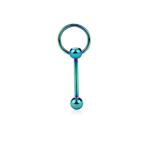 Piercing per lingua in acciaio inossidabile arcobaleno con pallina singola diamantata