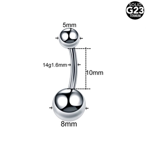 Bananabell Bauchnabelpiercing aus G23 Titan mit 5mm und 8mm Kugeln auf gebogenem Stab