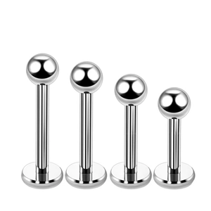 G23 titanium labret studs set with flat back and polished ball top in four sizes