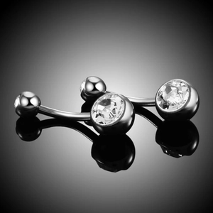 Titanium belly button ring with dual clear round crystals on a curved barbell