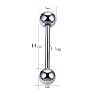 G23 titanium steel tongue barbell with 5mm beads and 14mm length for body piercing
