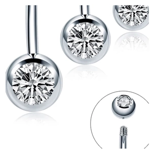 G23 Titanium navel piercing ring with round cubic zirconia and threaded structure