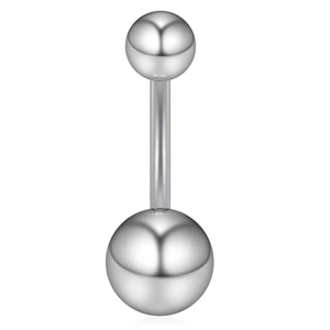 Bananabell Bauchnabelpiercing aus G23 Titan mit zwei silbernen Kugeln auf Weiß