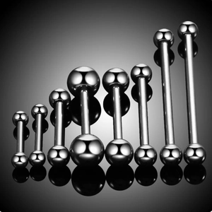 Set of 8 silver G23 titanium straight barbells for tongue and nipple piercings in various sizes
