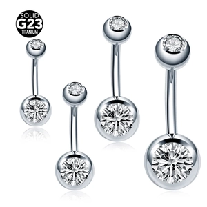 G23 Titanium Alloy Belly Button Ring Double Head Clear Rhinestone Curved Barbell Navel Piercing Jewelry For Women Silver Tone