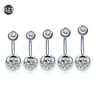 Solid G23 Titanium belly rings set with clear zircon in five different bar lengths