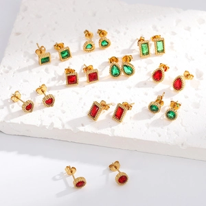 Lot de boucles d'oreilles vintage en acier inoxydable avec zircons géométriques