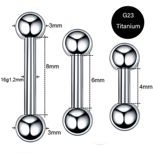 G23 Titanium Barbell Tongue Nipple Ring Straight Bar Piercing Jewelry Hypoallergenic Silver Tone Body Jewelry Unisex