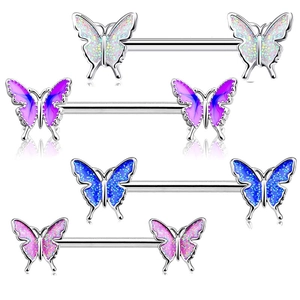 Butterfly Nipple Ring 316 Stainless Steel Bar Copper Enamel Glitter Body Piercing Jewelry For Women Decorative Nipple Stud
