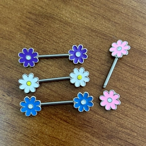 Daisy flower barbell nipple rings in medical grade 316L stainless steel set of four colors
