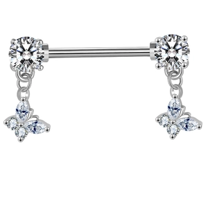 Piercing de téton en acier avec pierres en zircone et pendentif papillon élégant