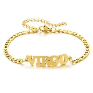 Gold stainless steel Figaro chain bracelet with Virgo constellation nameplate charm