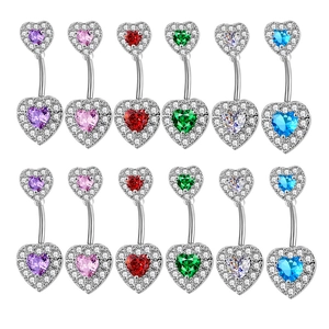Anello Ombelico a Cuore in Rame e Zirconia Cubica Gioielli Piercing Doppio Cuore Accessori Moda Donna