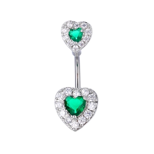 Piercing ombelico cuore argento con zircone verde smeraldo e cristalli per donne