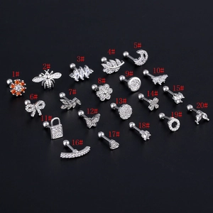 Set di 20 orecchini in acciaio con farfalle, stelle e fiori decorati con zirconi