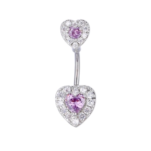 Piercing ombelico a cuore argento con cristalli rosa a cuore e zirconi bianchi