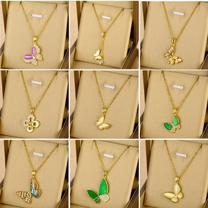 Élégant Collier Pendentif Papillon en Cuivre Plaqué Or Pour Femmes Bijoux Papillon en Zircone Émail Œil de Chat
