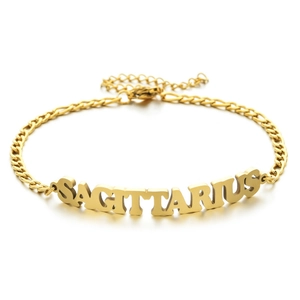 Gold stainless steel Sagittarius zodiac bracelet with stylish Figaro chain and lobster clasp