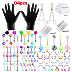 Kit de piercing professionnel 84 pièces avec bijoux en acier et outils de perçage stériles