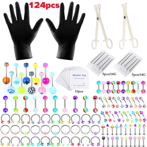 Kit de perçage 124 pièces avec bijoux en acrylique et aiguilles en acier inoxydable