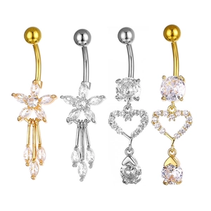 Elegante Zirconia Koperen Hart Bloem Navelpiercing Met 316 Roestvrij Staal Stift Navel Piercing Sieraden Voor Vrouwen